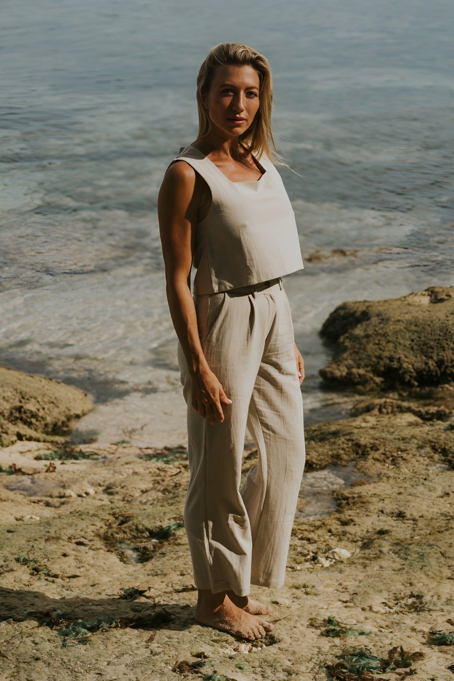 Island Luxe Poppy Square Neck Top in Natural