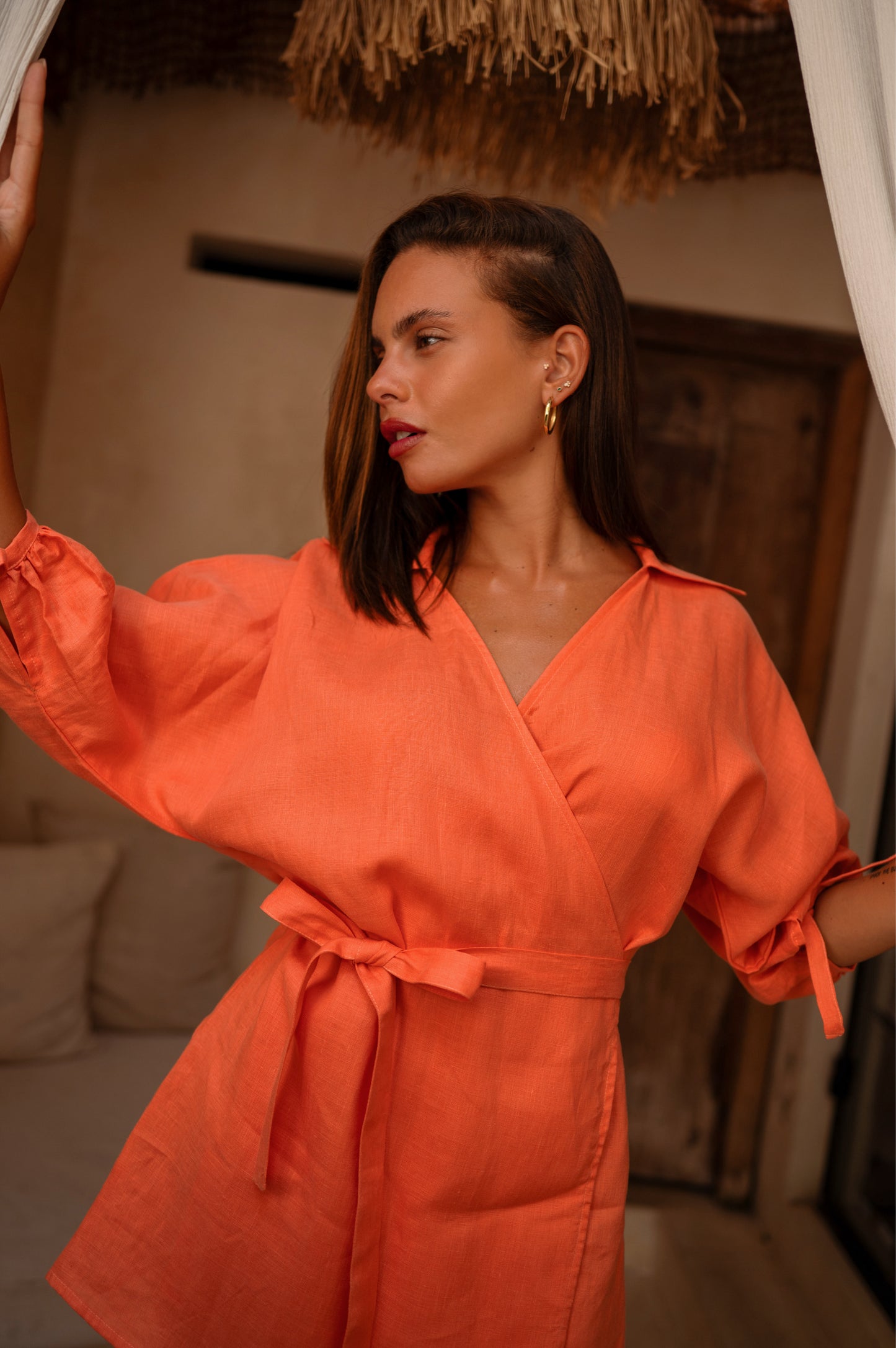 Island Luxe Ava Wrap Dress in Peach
