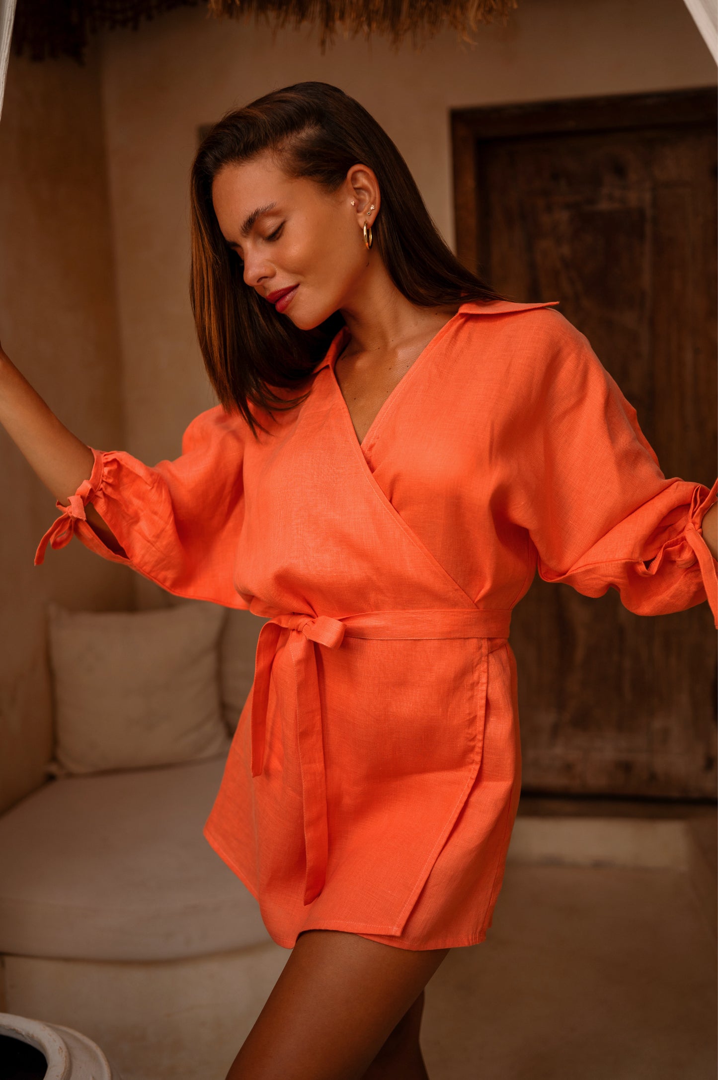 Island Luxe Ava Wrap Dress in Peach