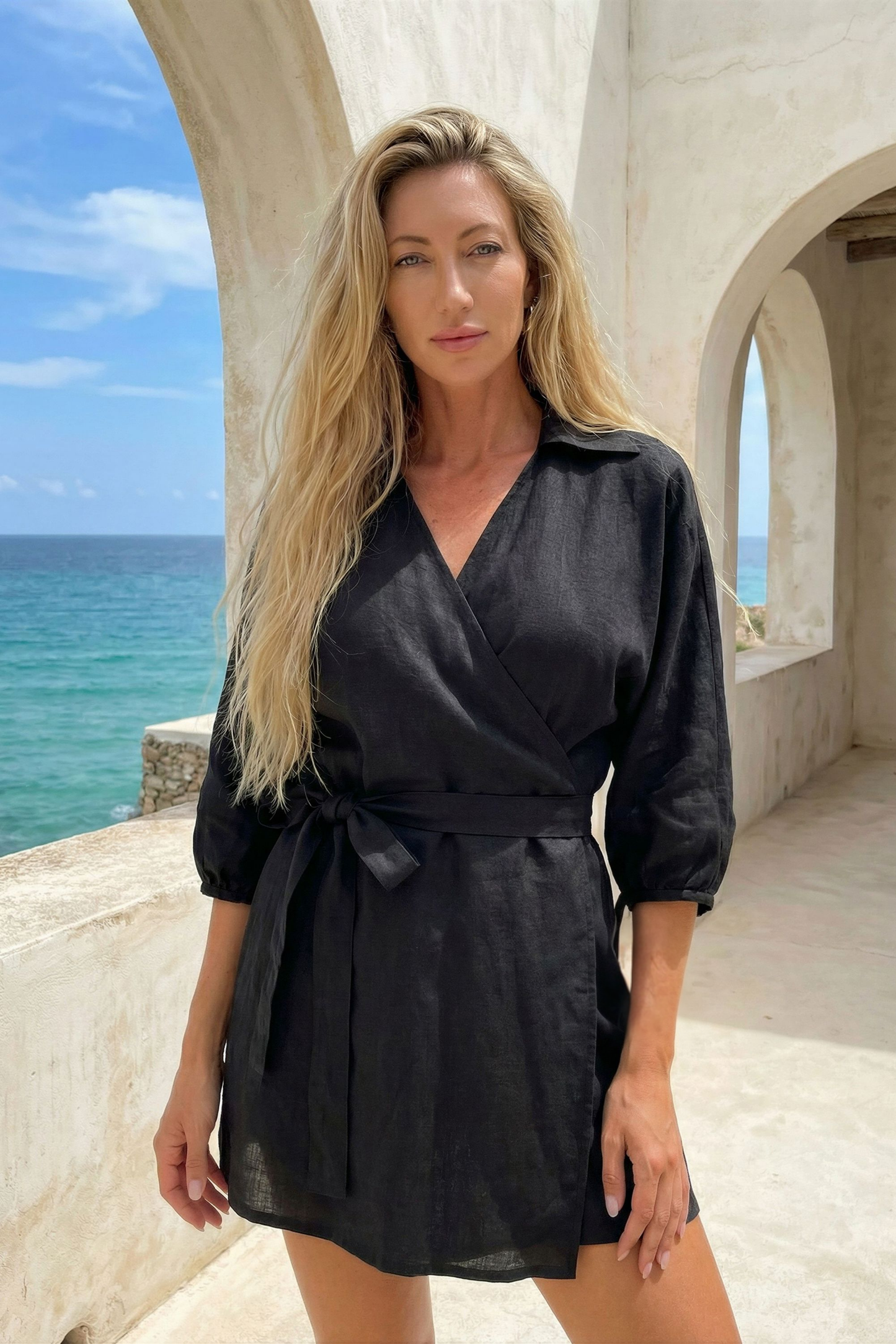 Isola Noir Collection Ava Mini Wrap Dress in Black