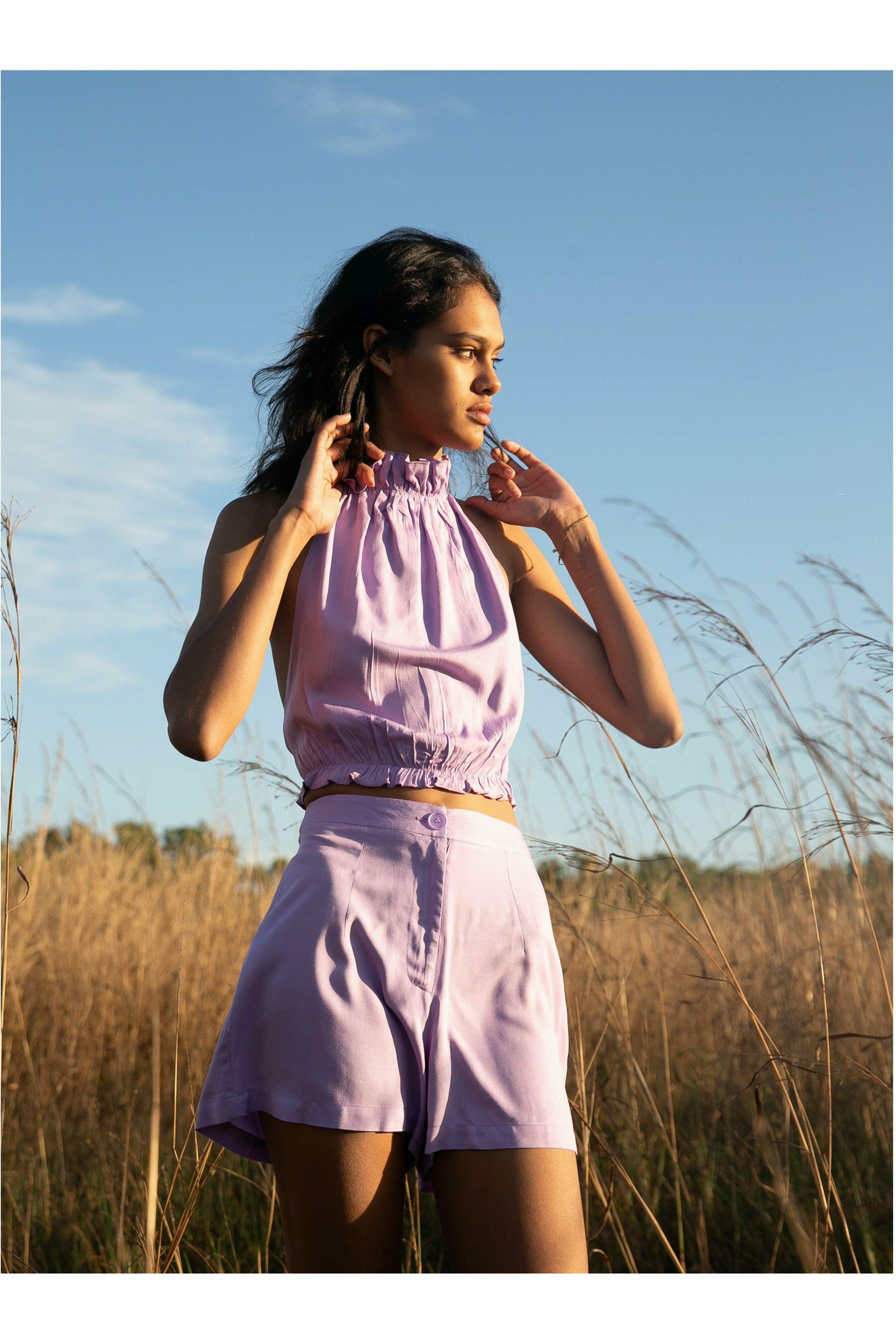 Essentials Lilac Zara Tie Top - WALLIS AND JAZZ - THE TROPICAL FASHION HOUSE
