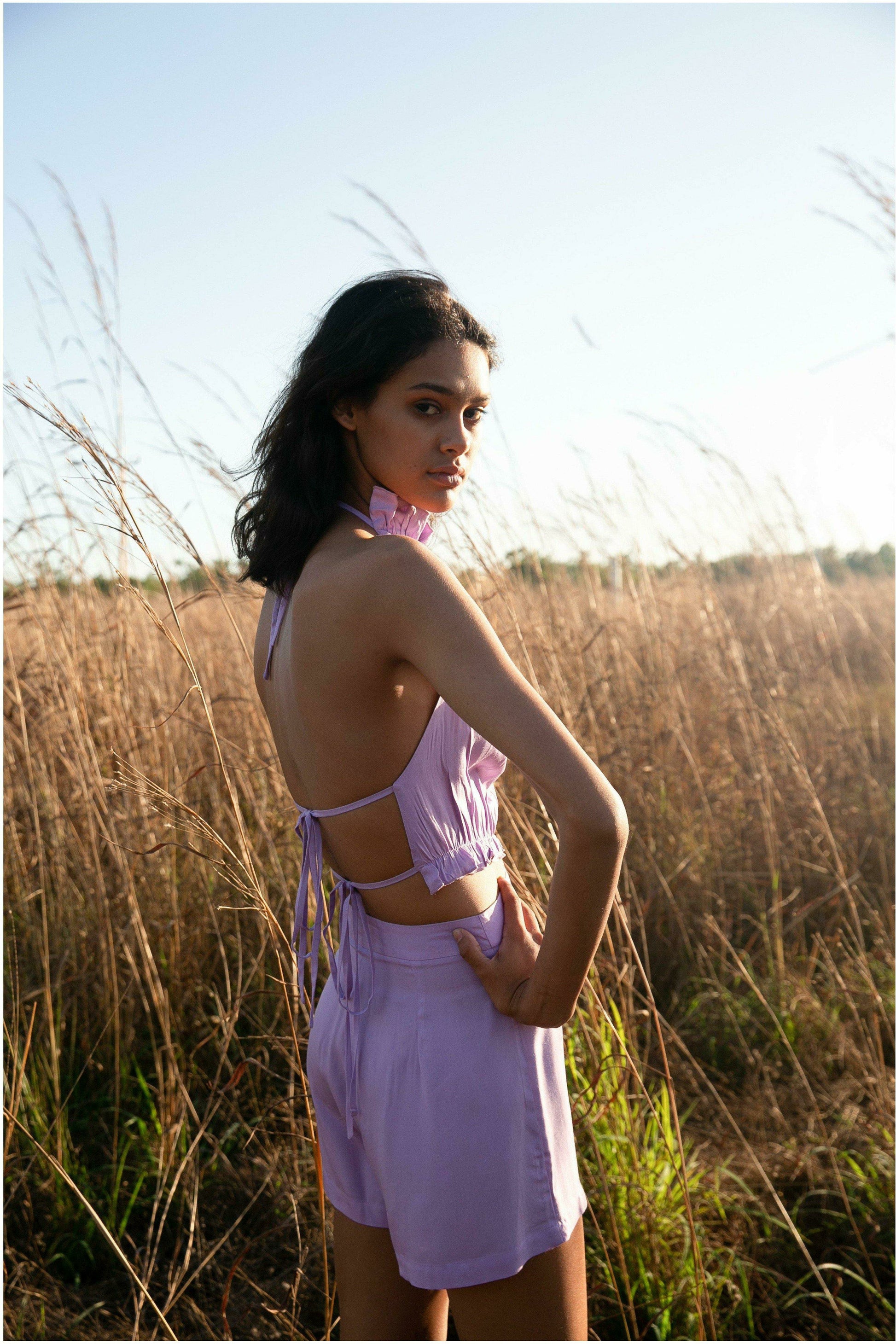 Essentials Lilac Zara Tie Top - WALLIS AND JAZZ - THE TROPICAL FASHION HOUSE
