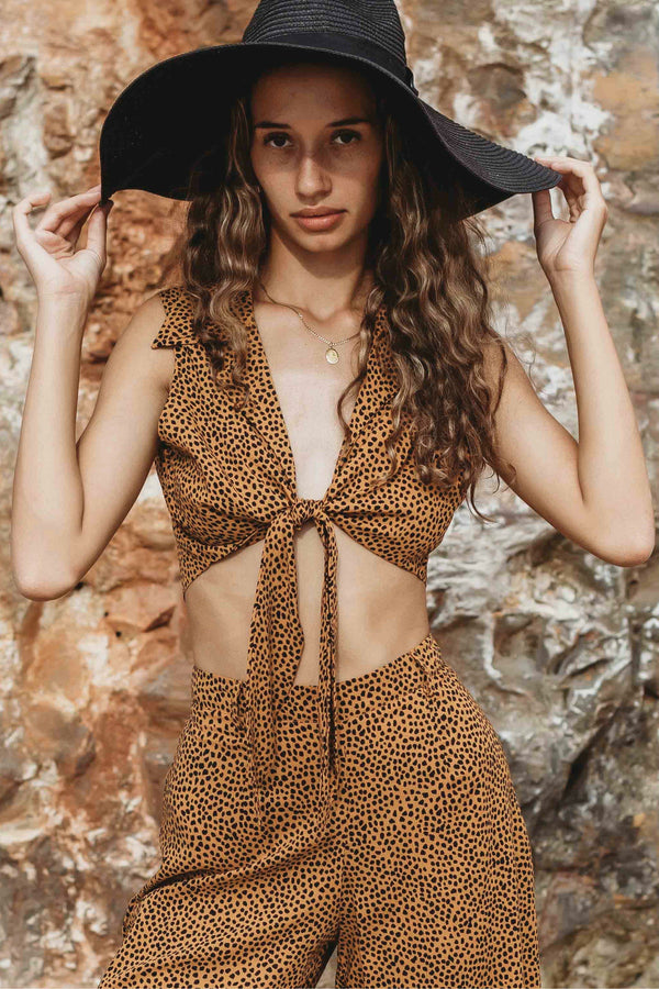 Sahara Cheetah Print Harper Tie Front Top
