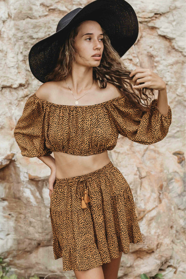 Sahara Cheetah Print Daisy Off Shoulder Crop